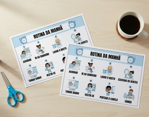 Cartazes impressos na mesa